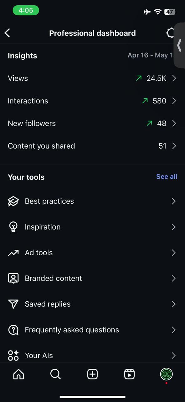 Short-form social dashboard with strong views and new followers