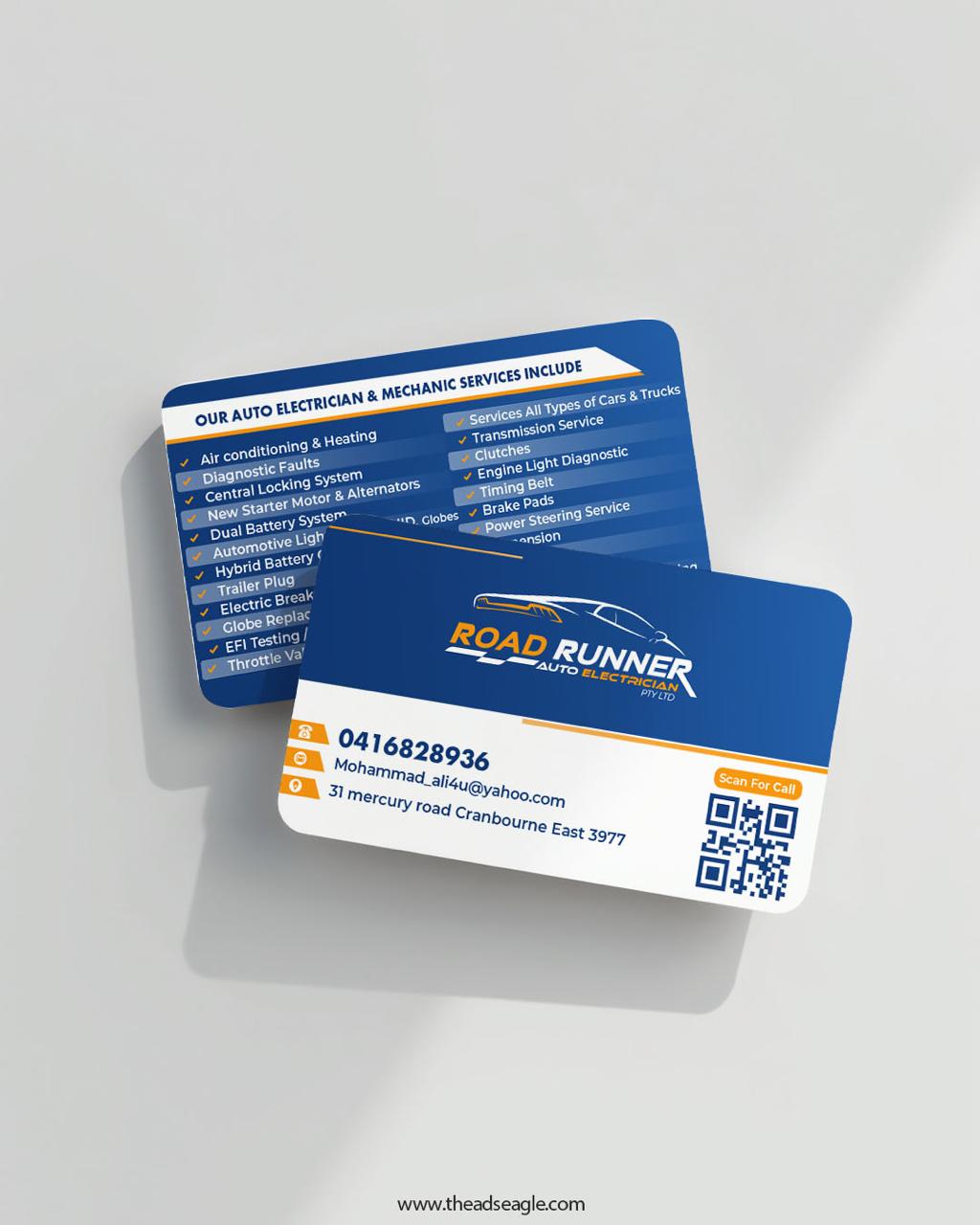 Road Runner Auto Electrician business card design by The Ads Eagle