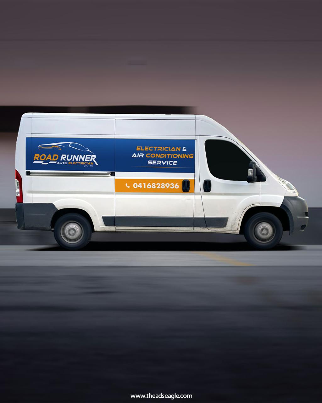 Road Runner Auto Electrician van wrap design by The Ads Eagle