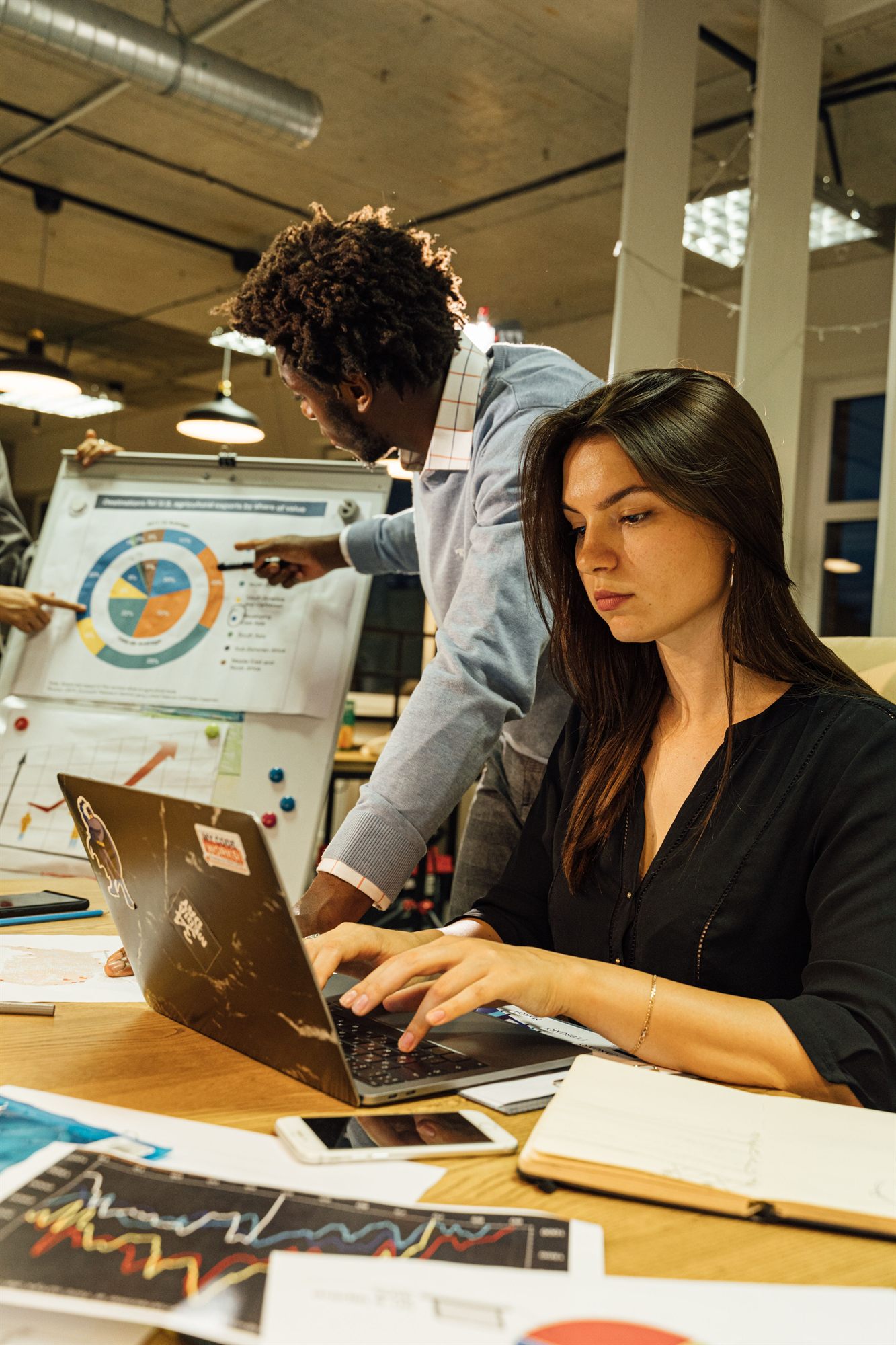 Marketing team reviewing campaign analytics together