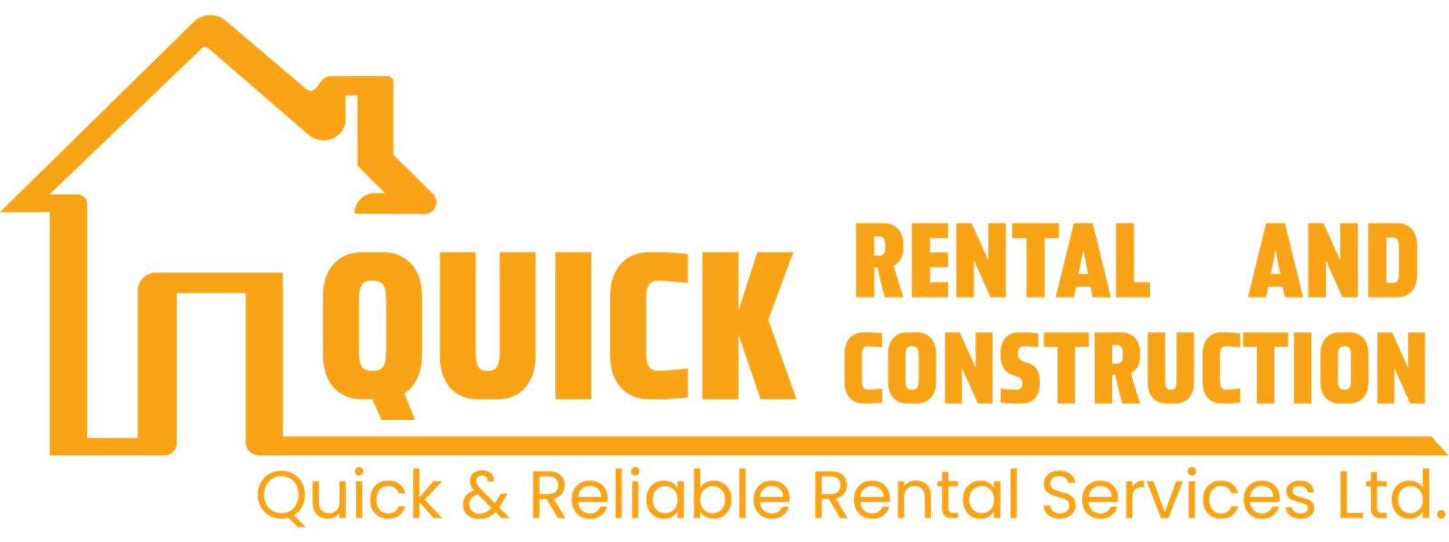 Quick Rental and Construction logo design showing a house outline drawn in a single orange line